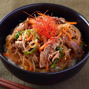 豚ひき肉と小松菜のチャプチェ風