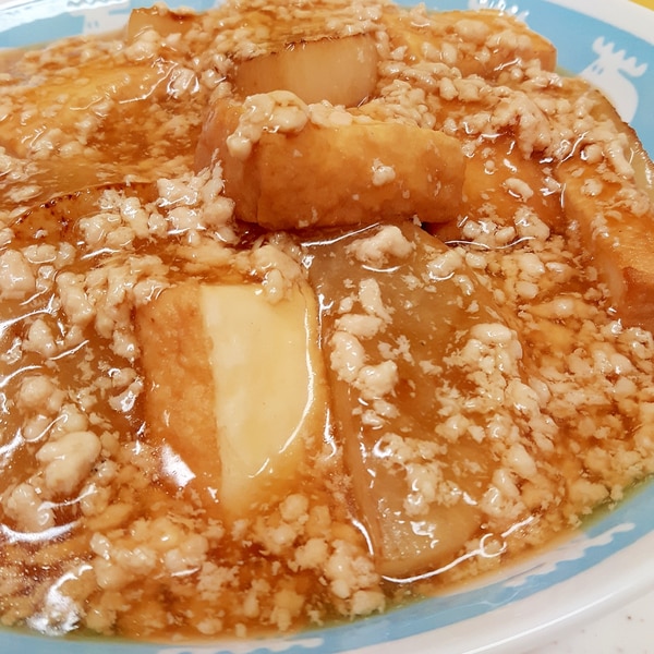 レンジで簡単 ひき肉と厚揚げの甘辛煮