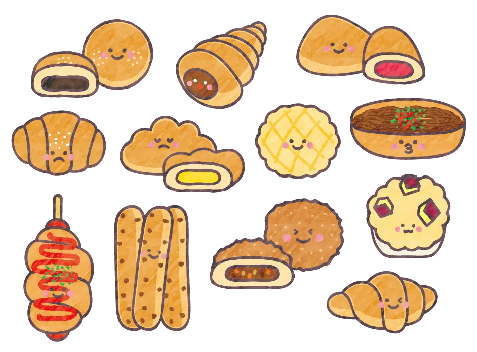 手書きクレヨン風の焼きそばパンイラスト・フリー素材なら「シンテリ」