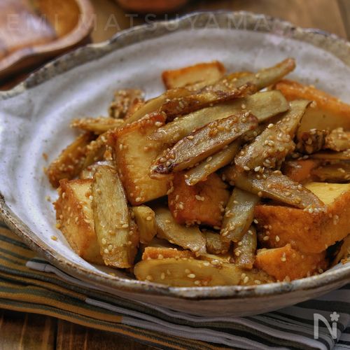 牛蒡、蒟蒻、厚揚げのコロコロ煮