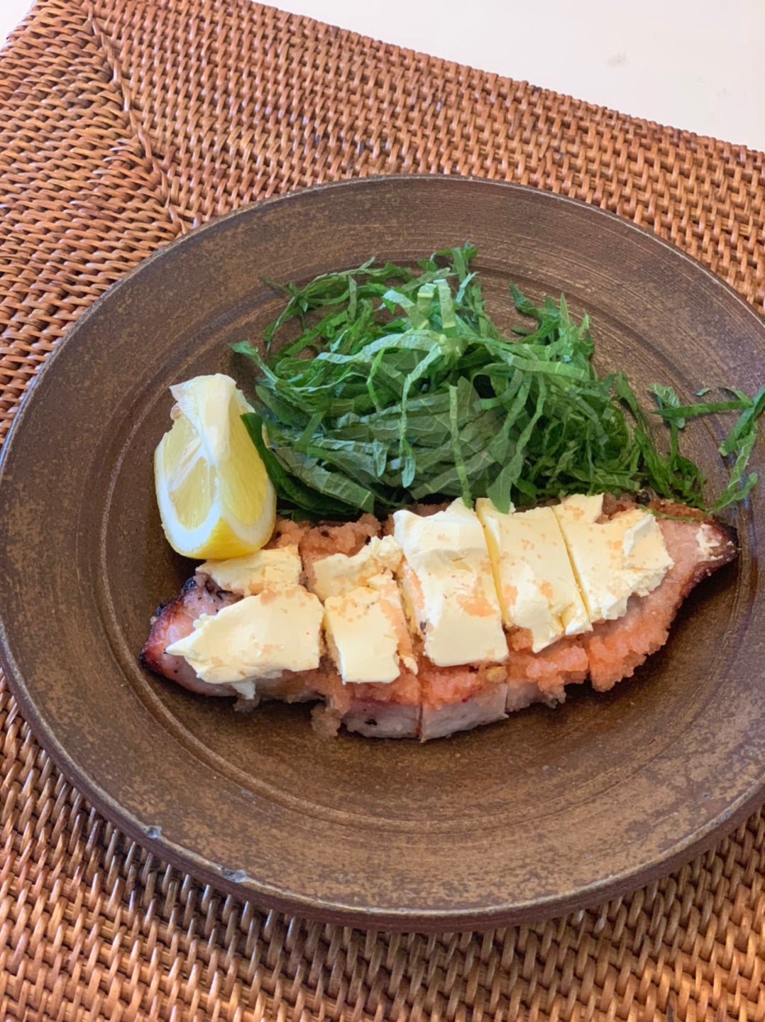 豚肉のグリル✨クリームチーズ明太＊大葉のせ✨わたしのごはん☆Happy Days☆～Happyレシピ☆～毎日美味しい食卓を♪