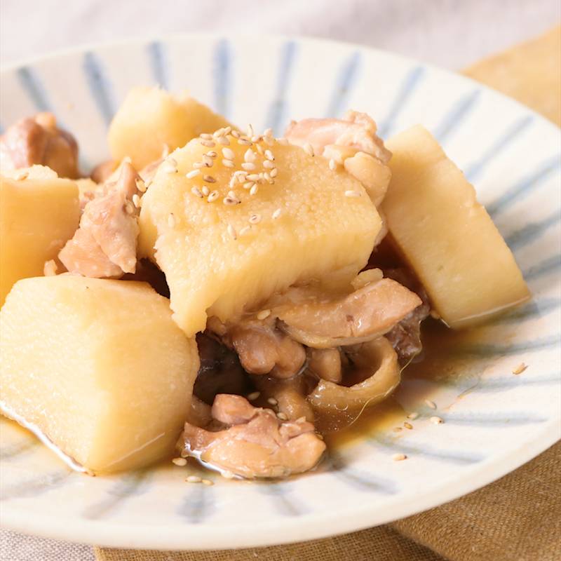 ころころ長芋とこんにゃくの豚キム炒め