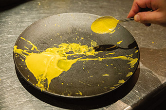 盛り付けたハンバーグにソースをかけるの写真素材100998938- PIXTA