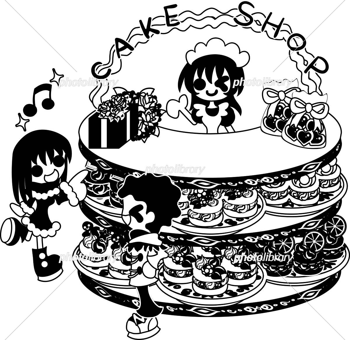 美味しそうなケーキの並ぶ店で買い物をするカップル イラスト素材5142860- フォトライブラリ