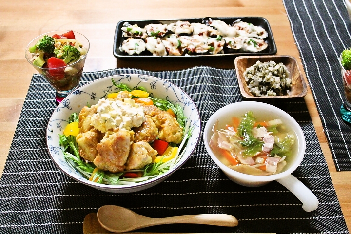 ●手羽元の南蛮漬け●ミズナとモヤシのツナサラダ●カブのみそ汁