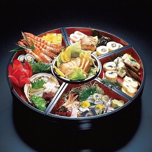 尺2桶回転オードブル 朱ハケ目内黒 455-39121 Z579-30 オードブル 容器 皿 仕切皿 盛皿 おしゃれ 和食器 和風 業務用業務用食器 行事 和食 旅館 料亭 飲食店 パーティー皿 ホームパーティー おうちレストラン