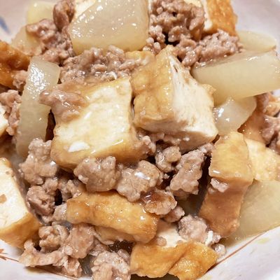 厚揚げのきのこそぼろあん かさまし！ボリューム和風副菜♡