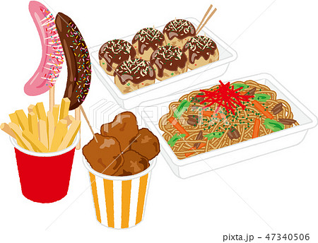 お祭り 屋台 食べ物 お面 主線なし イラストのイラスト素材66951800- PIXTA