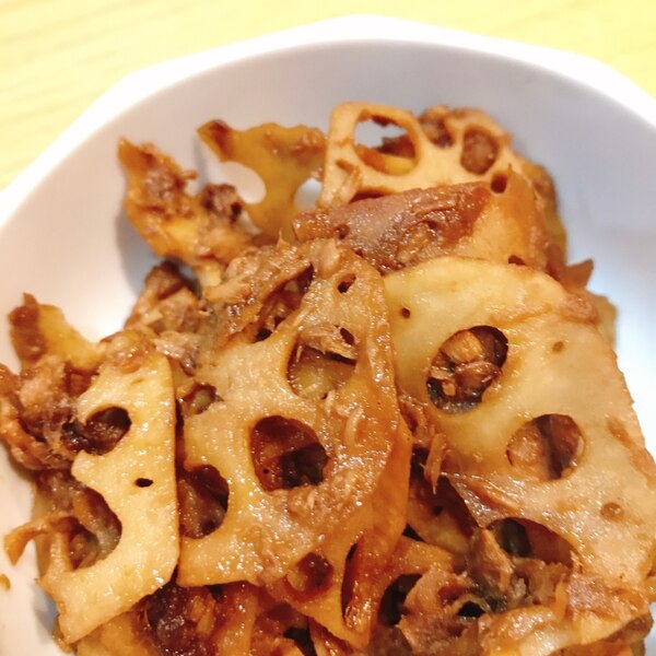 水煮使用で手間なし副菜♪れんこんきんぴら 業スー品使用