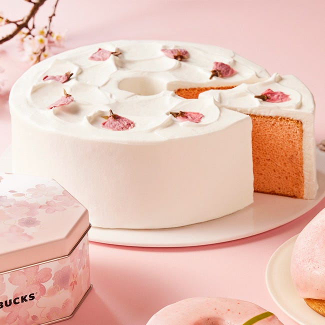 🌸 ことしも桜シフォンケーキ たべました♡ 安定の美味しさ♡ @starbucks_jスターバックスstarbucksスタバスタバ新作