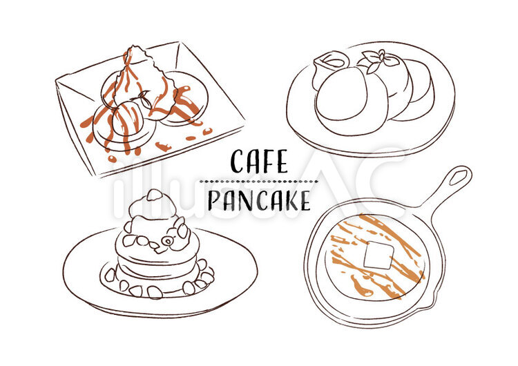 バターとパンケーキ甘いデザート手描きの線画イラスト - パンケーキのベクターアート素材や画像を多数ご用意 - パンケーキ, 図画, 描く -iStock