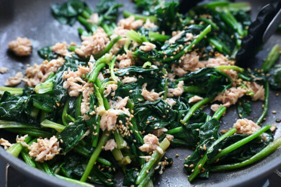 ほうれん草とツナのオイスター炒め