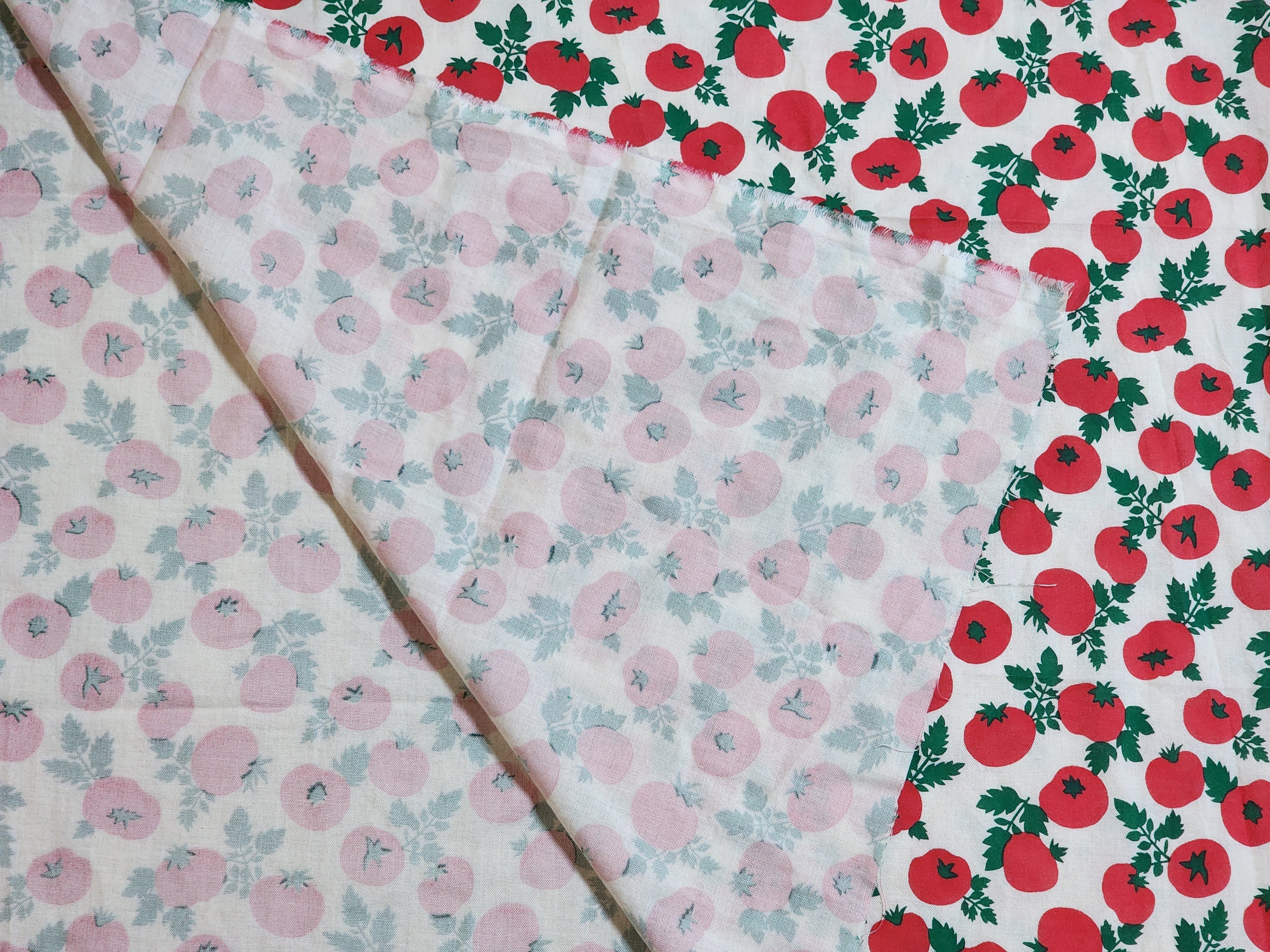 北欧風ナチュラル綿麻キャンバス1ｍ生地はぎれ布★レトロなトマト柄とまと果物野菜