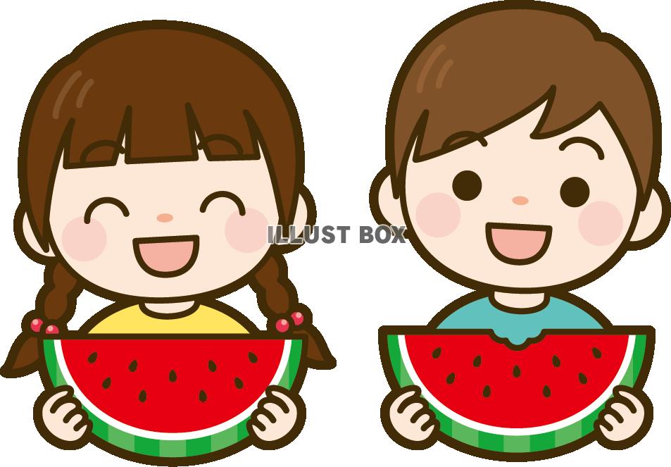文字が書けるくらい大きなスイカを食べる子供 男の子1 の無料 フリー イラストかわいい 手描きの無料素材「てがきっず」保育園・小学校・介護施設にぴったりのフリー素材イラスト