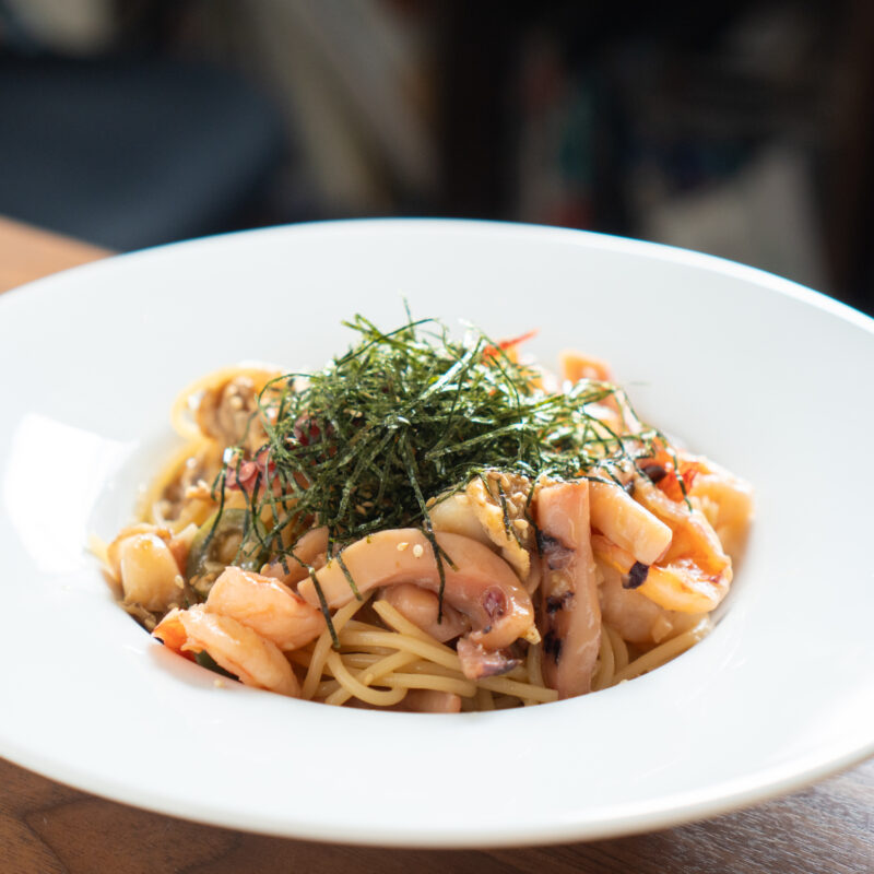 シーフードミックスの白だしパスタ