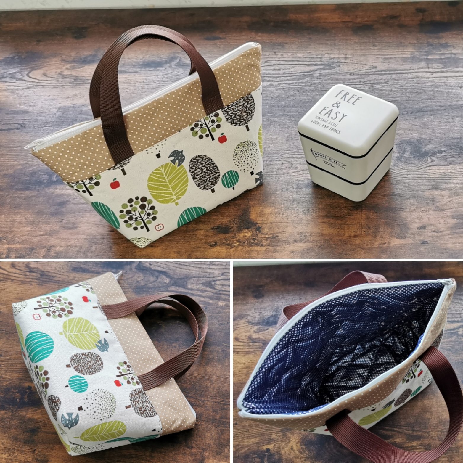 大きく開くランチバッグの作り方 保温保冷バッグ★大きめお弁当箱もすっぽり入るサイズ★持ち手つきお弁当袋