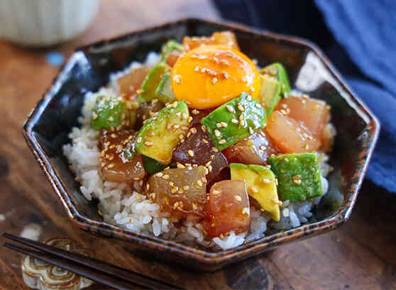まぐろとアボカドのユッケ丼やわらかい玄米レシピお米レシピヤマトライス