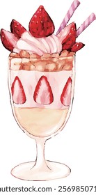 手書き いちごパフェのイラスト 無料-飲食店専門手描きイラスト そらまめ堂
