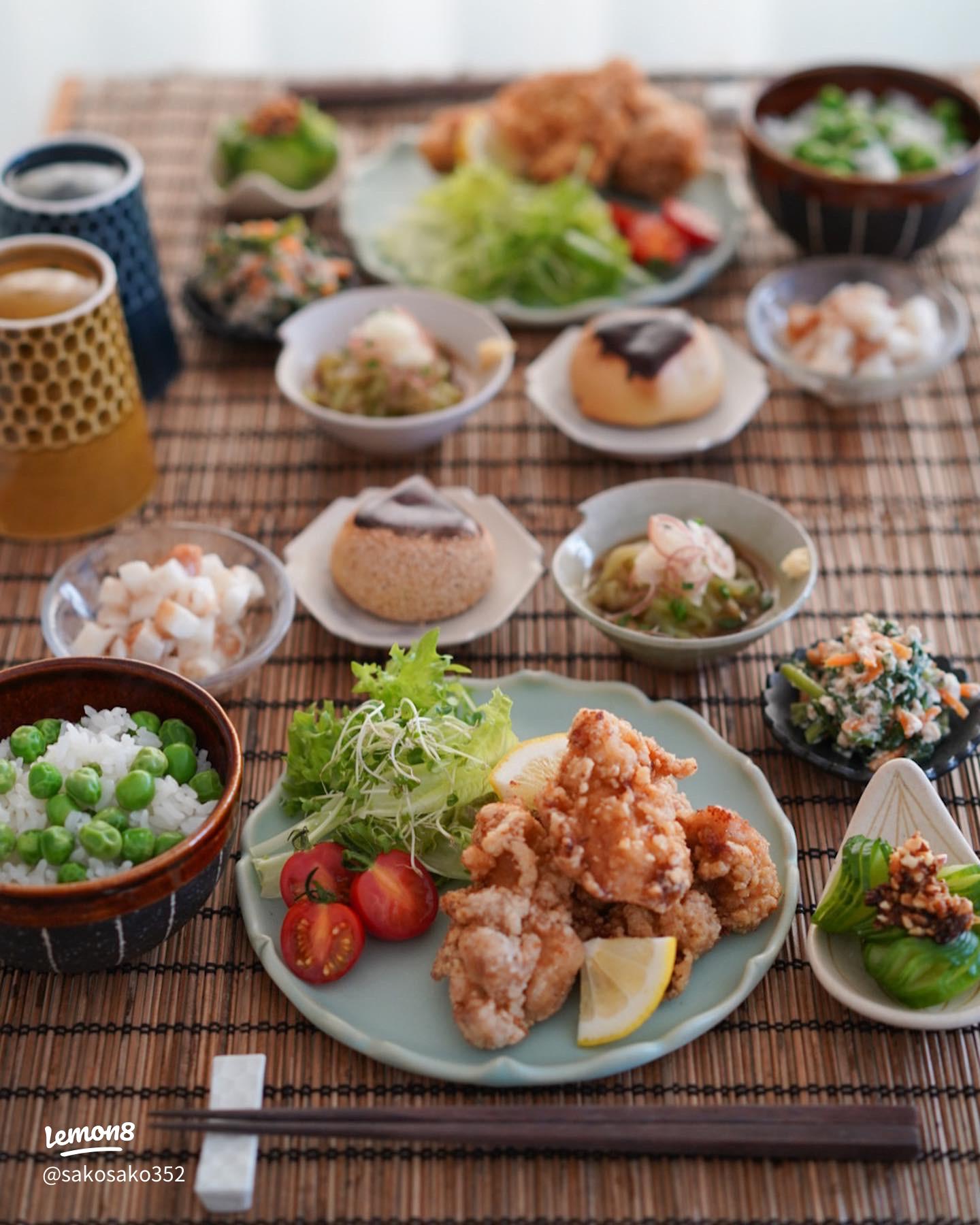 久々だんなさま唐揚げと、副菜いっぱいの夜ごはん : おうちごはんとおかしとねこ Powered by ライブドアブログ