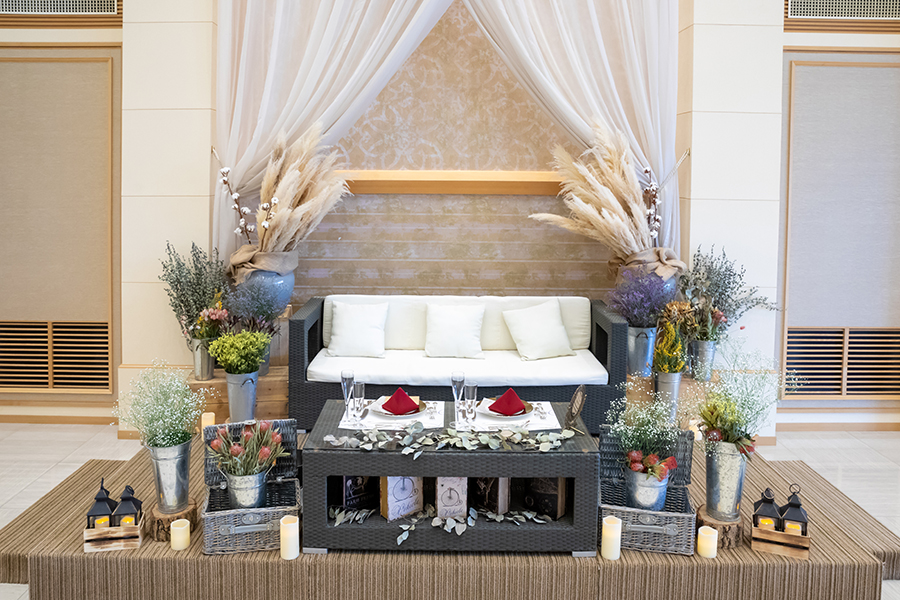 高砂装花 テーブル 装飾 結婚式 2次会 レストラン 造花 会場装花、高砂