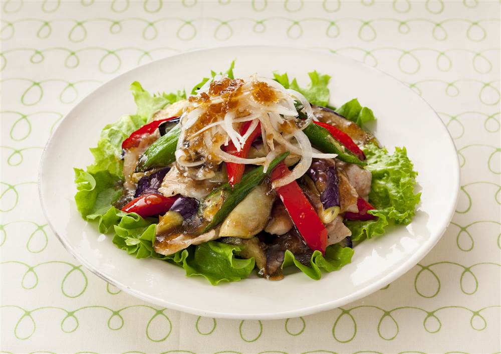 茄子とオクラの生姜ポン酢炒め