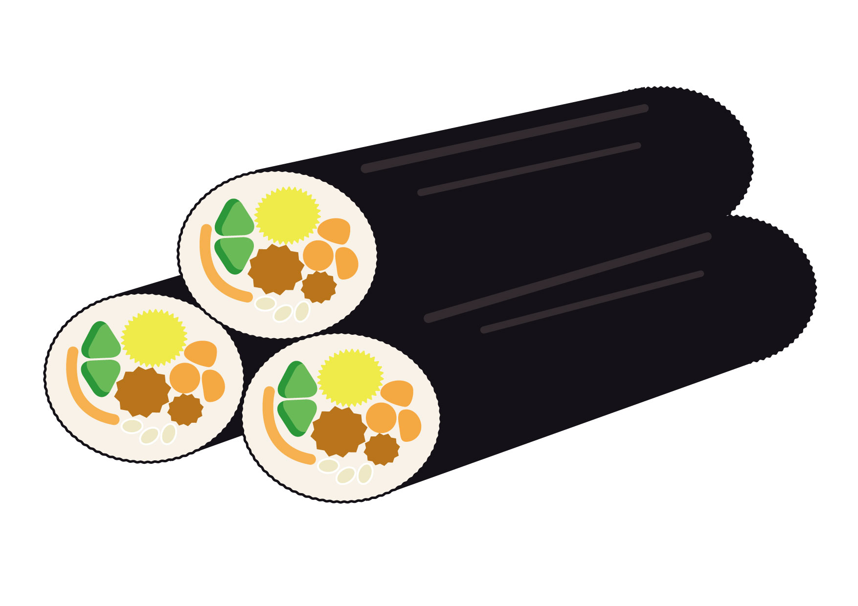 商用フリー・無料イラスト_恵方巻き3本_背景市松梅_ehou039 - 商用OK!フリー素材集「ナイスなイラスト」