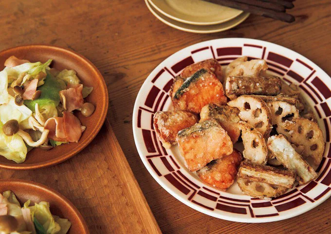 鶏の唐揚げでまごわやさしい献立。お陽さま料理