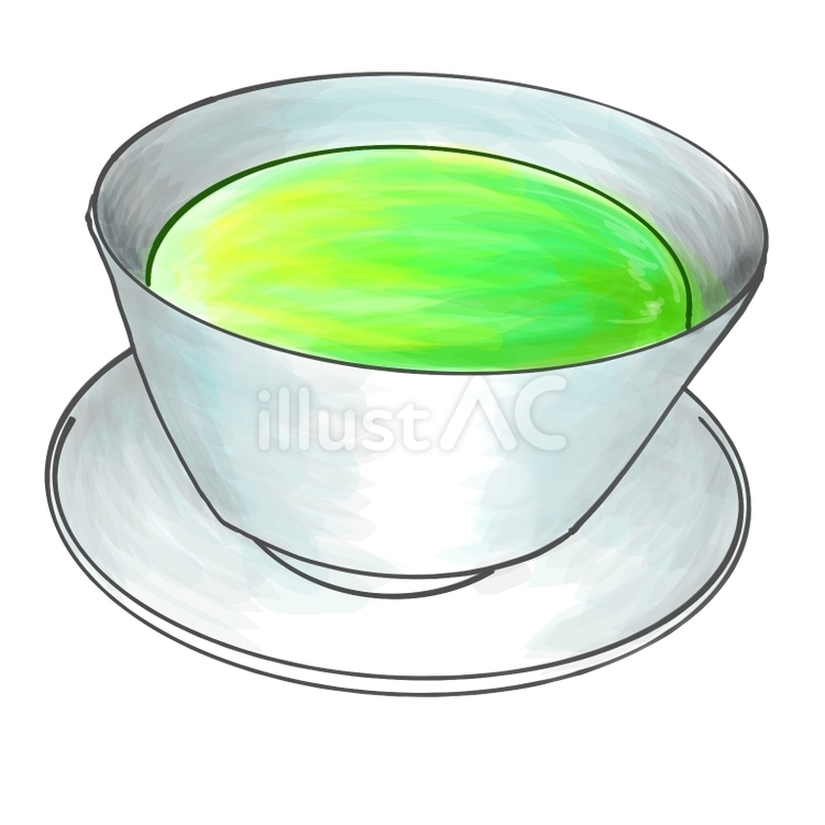 湯呑みに入った緑茶とお茶の葉 水彩色鉛筆飲み物イラスト185861748- イメージマート