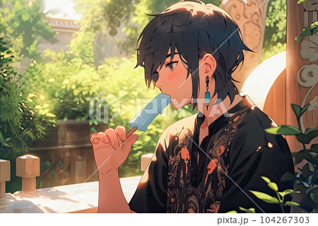 アイス食べてる女の子イラストTikTok