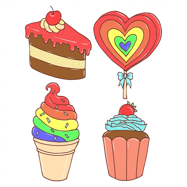 シンプルで可愛いカラフルなスイーツのイラストセット 輪郭線ありのイラスト素材50506575- PIXTA