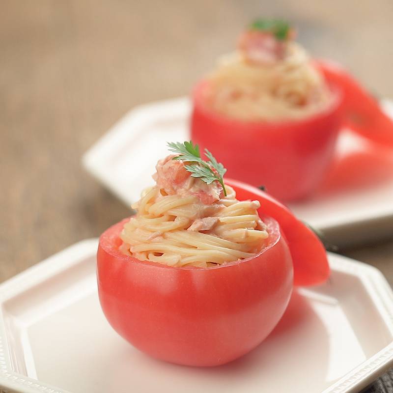 さばときのこのガーリックトマトスパゲティ