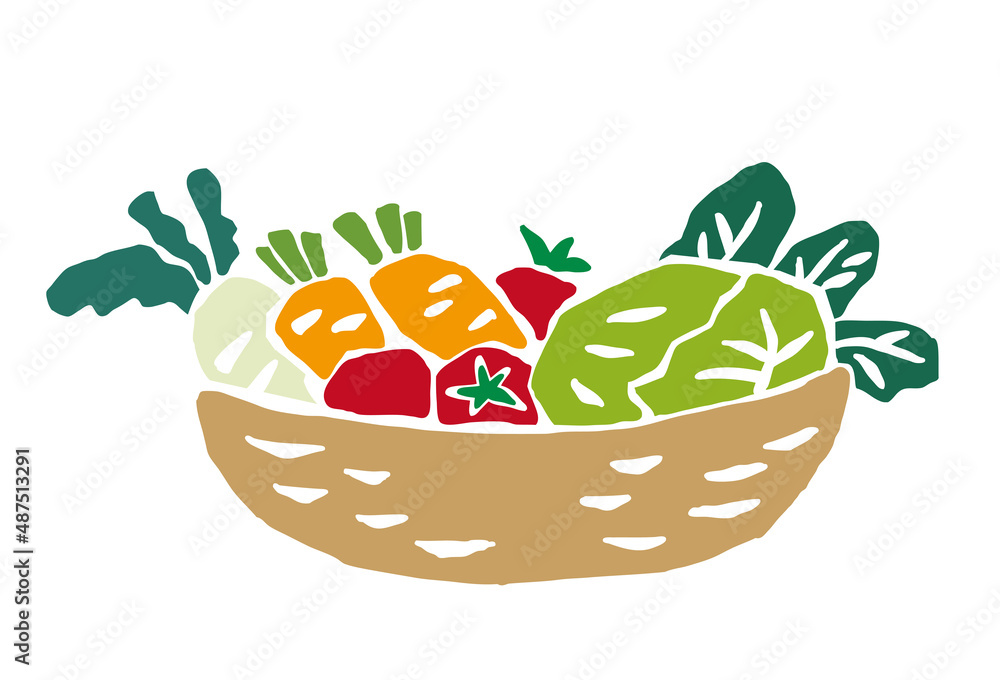 夏のイメージイラスト・かごに入った新鮮な夏野菜のワンポイントイラスト・お店のポップや、お便りのワンポイントに最適無料イラスト 素材TemplateBox