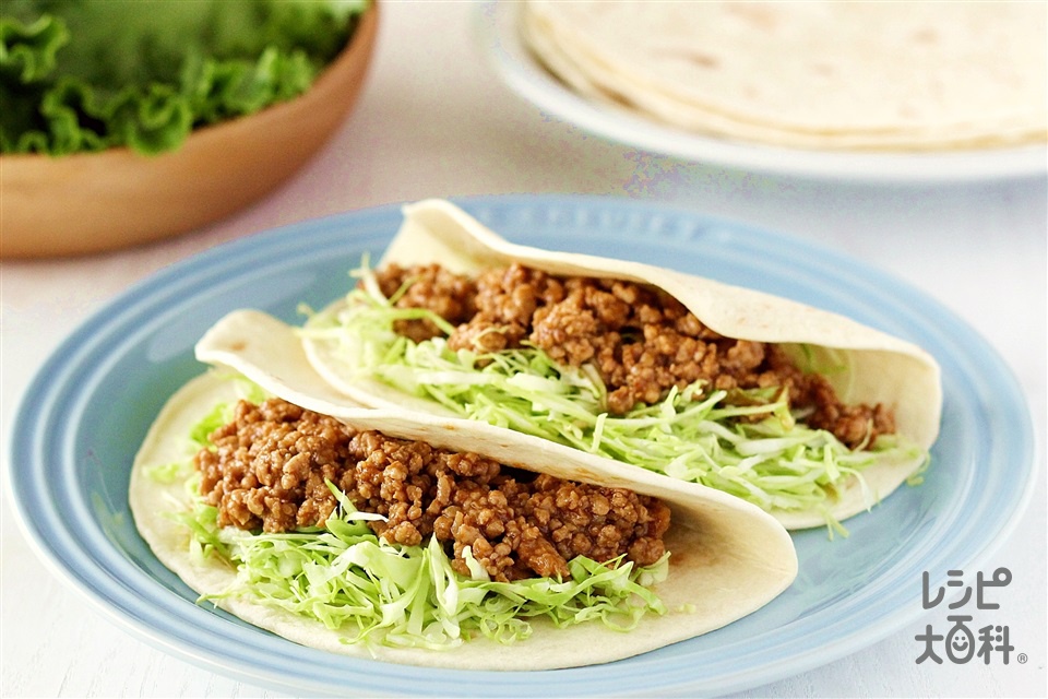 ワカモレたっぷり♪ 牛ひき肉のタコス