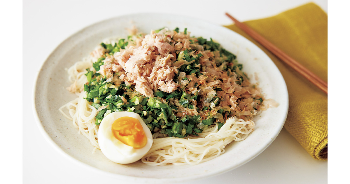 ニラたっぷり！ニラのそうめんチャンプル