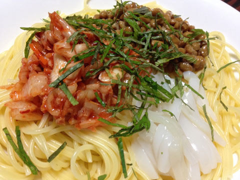 納豆キムチの冷製和風パスタ