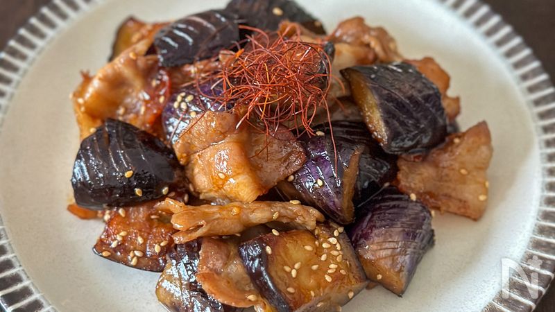 豚肉と蓮根となすの甘辛炒め