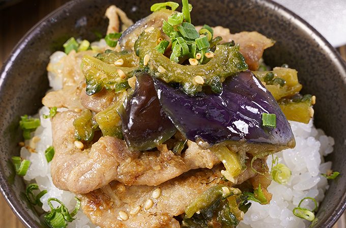 茄子と豚肉の揚げ焼きの甘辛炒め