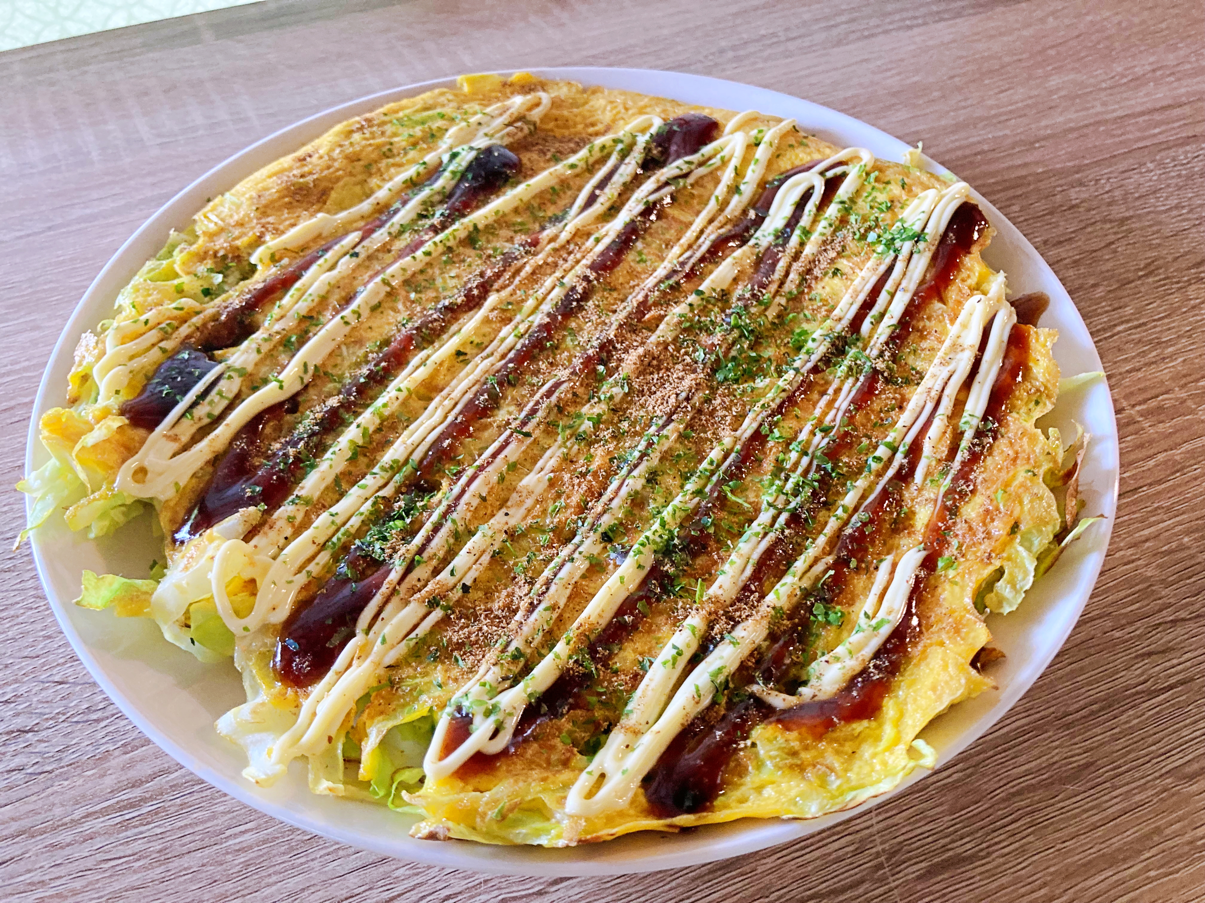 ライスペーパーと重ねて焼くだけ「もちもちキャベツお好み焼き」