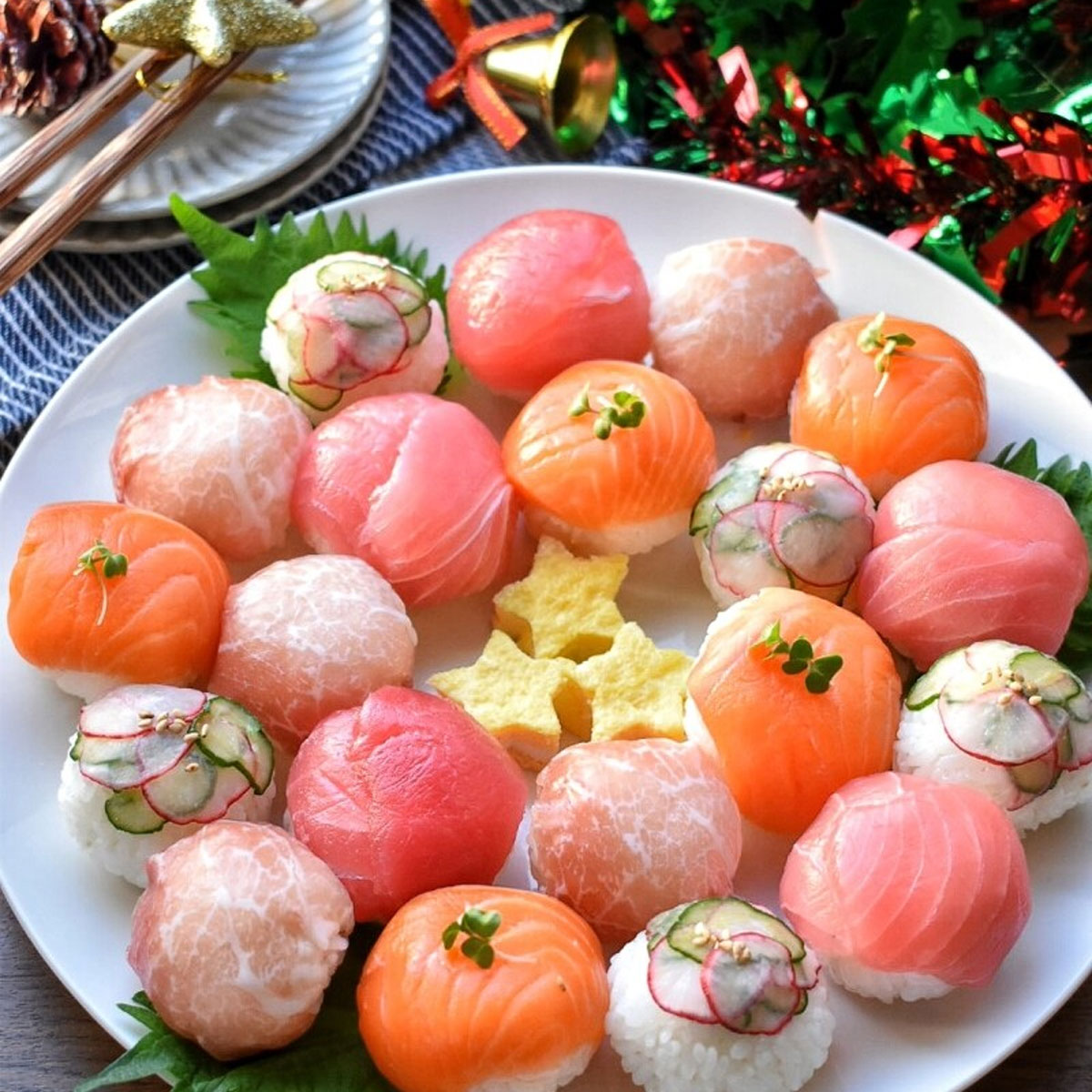 おもてなし☆サーモンとホタテの手毬寿司