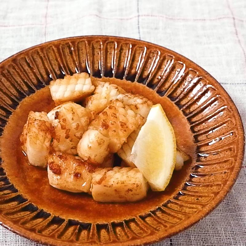 いかと小松菜のバター醤油炒め