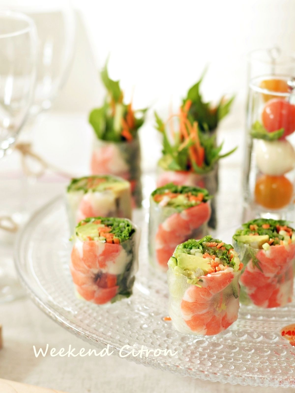 サーモンとオクラの生春巻き