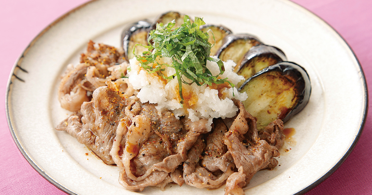 レンジで簡単 ナスの肉巻きおろしポン酢のせ