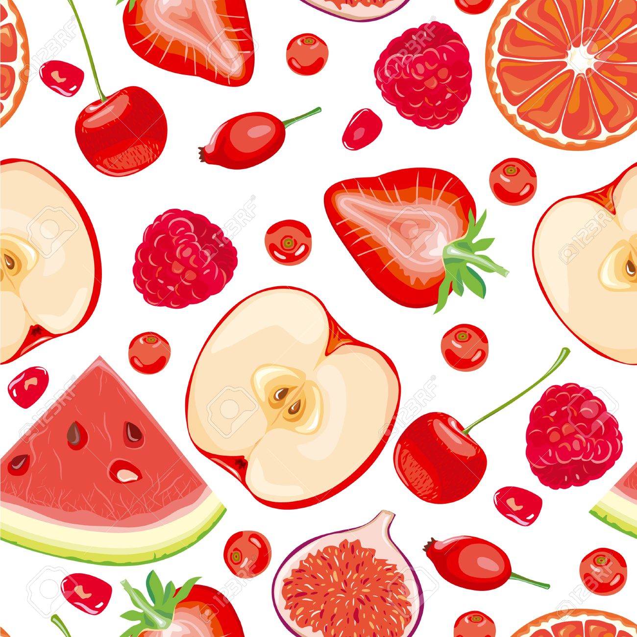 赤いベクトル食品野菜や果物、その他の赤い食べ物を白いクロモセラピーの色の利点Premiumベクトル素材