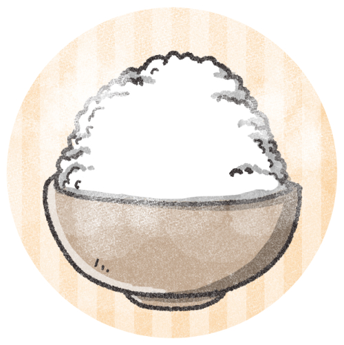 笑顔の大盛りご飯：イラスト無料