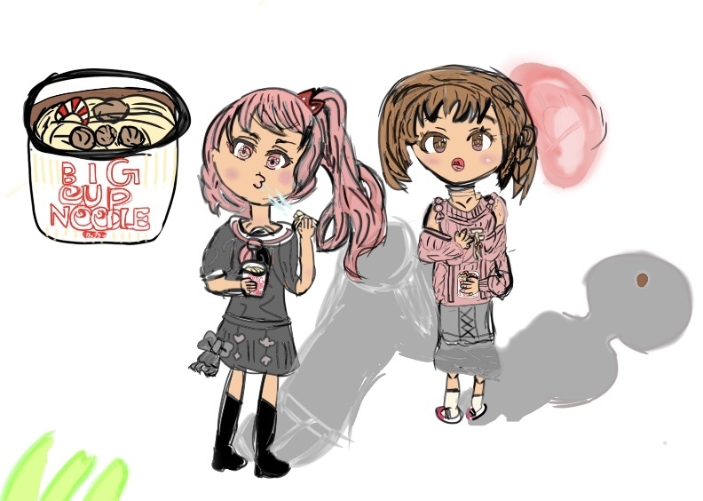 ぼんちくんイラスト カップ麺を食べる - 宮崎県都城市ホームページ