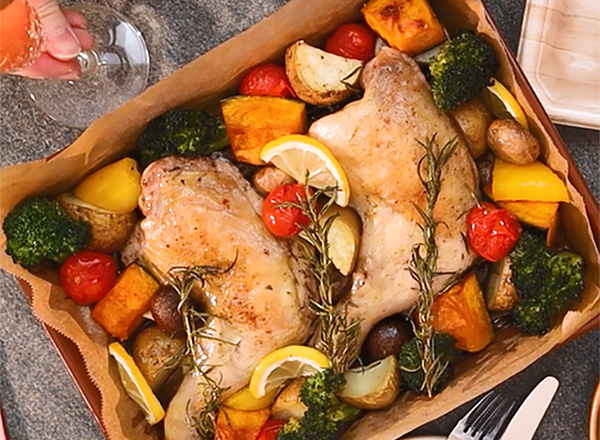 照り焼きローストチキンと野菜キノコのぎゅうぎゅう焼き☆Pure Life☆ ～おいしく、楽しく、健康に。～