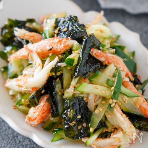 きゅうりのごま油と韓国のりの和え物