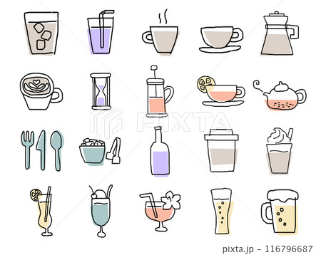 アイコン-ドリンク2 モノトーン ：イラスト無料