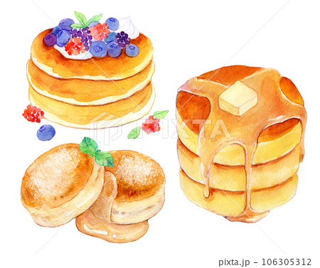 手描きイラスト ミニ色紙 夏喫茶 ホットケーキ tabemono_hottoke-ki-400x220.png