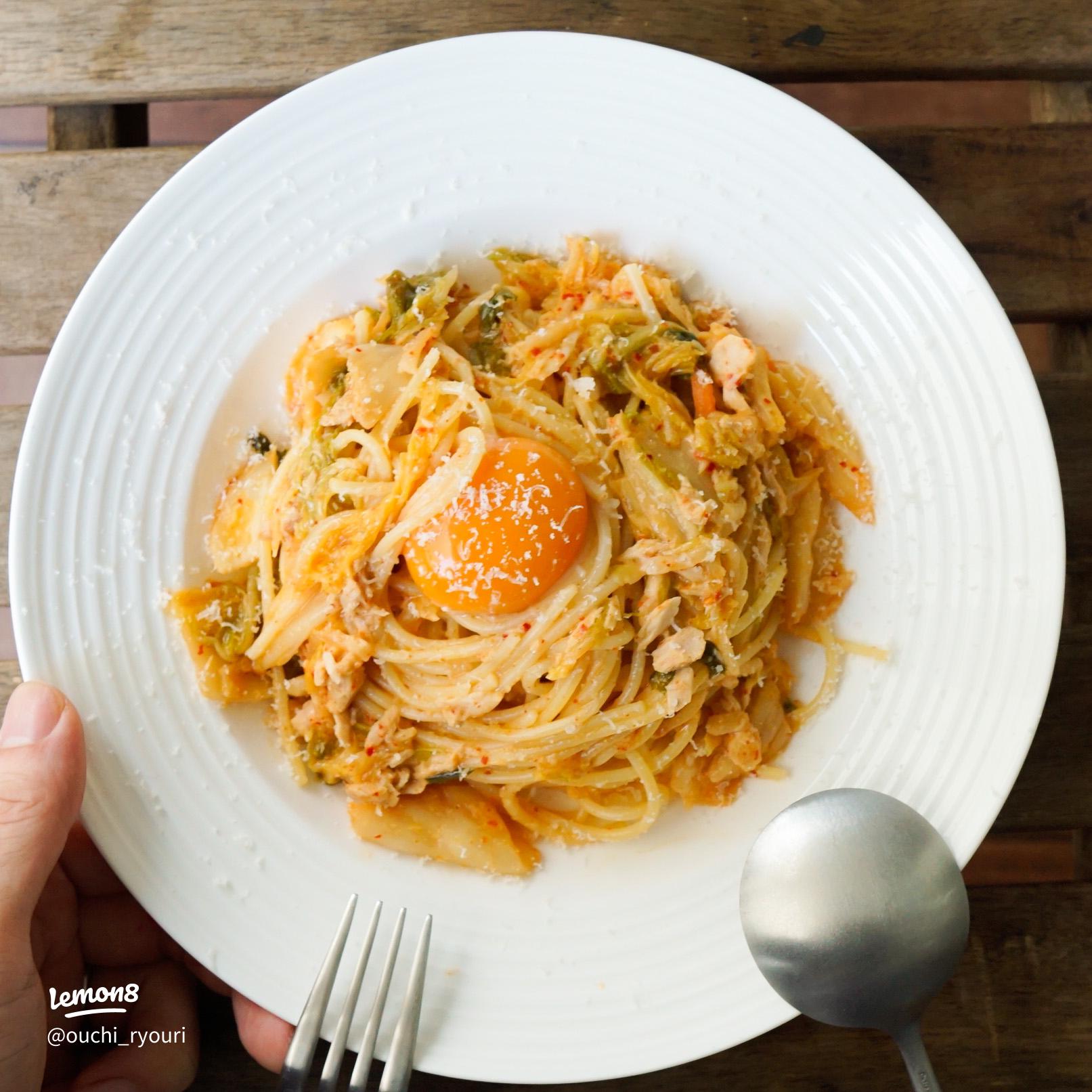 包丁不要！ キムチとツナのクリームパスタ🔥